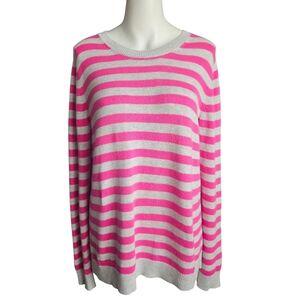 GAP Womens Pink Gray Striped Crew Neck Sweater Sz Large Y2K Valentines Cozy